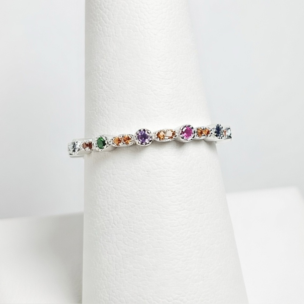 Rhodium Plated Solid Sterling Silver Multicolored CZ Stacking Ring Size 7.75